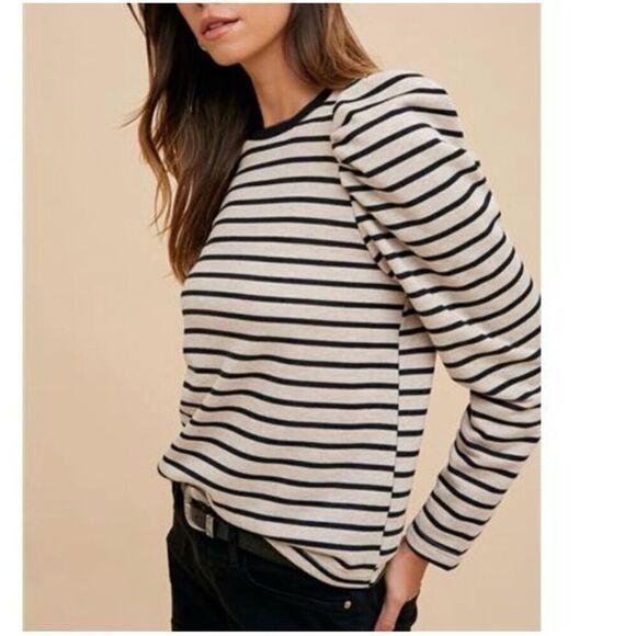 Anniwear Tops - Anniwear Size XL Black and Beige Stripe Long Sleeve Top Size XL